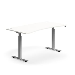 Skrivbord, höj- och sänkbart, maguttag, 1600x800 mm, silver/vit
