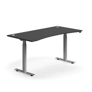 Skrivebord, hev/senk, mageuttak, L1600 B800 mm, sølv understell, grå