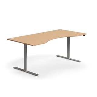 Skrivbord, höj- och sänkbart, maguttag, 2000x1000 mm, silver/bok