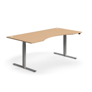 Skrivebord, mageuttak, L2000 B1000 mm, sølv understell, bøk