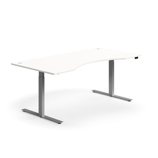 Skrivebord, mageuttak, L2000 B1000 mm, sølv understell, hvit