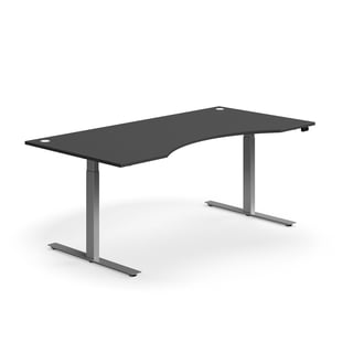 Skrivebord, mageuttak, L2000 B1000 mm, sølv understell, grå