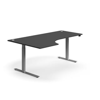 Hörnskrivbord, höj- och sänkbart, 2000x1200 mm, silver/grå