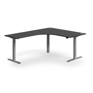 Hörnskrivbord, höj- och sänkbart, 1600x2000 mm, silver/grå