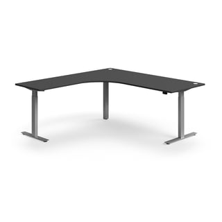 Hjørneskrivebord, hev/senk, L2000 B2000 mm, sølv, grå
