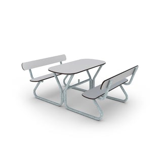 Bord med benk, 1250 mm, HPL, grå/galvanisert
