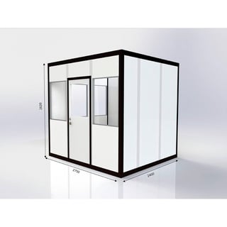 Flyttbart rom/kontor,  6,6 m², Glass på 2 sider, tilpasset for hjørne høyre