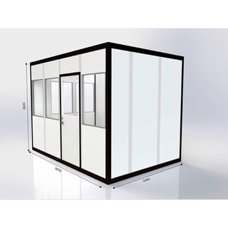Flyttbart rom/kontor, 8,8 m², Glass på 2 sider. tilpasset for hjørne høyre
