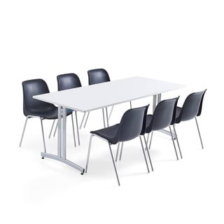 Møbelgruppe,1 bord, 6 stoler, svart/krom