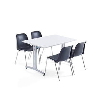 Möbelgrupp,1 bord, 4 stolar, svart/krom