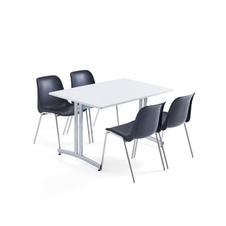 Møbelgruppe,1 bord, 4 stoler, svart/krom