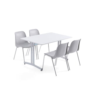 Möbelgrupp,1 bord, 4 stolar, grå/krom
