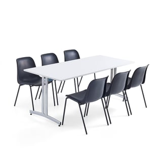 Möbelgrupp,1 bord, 6 stolar, svart/svart
