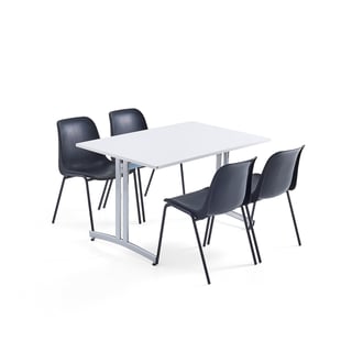Möbelgrupp,1 bord, 4 stolar, svart/svart