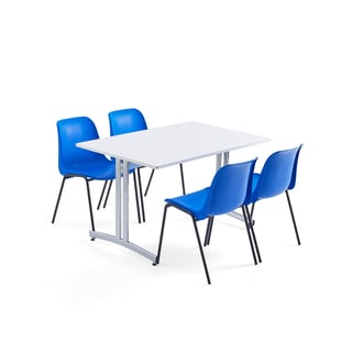 Møbelgruppe,1 bord, 4 stoler, blå/svart